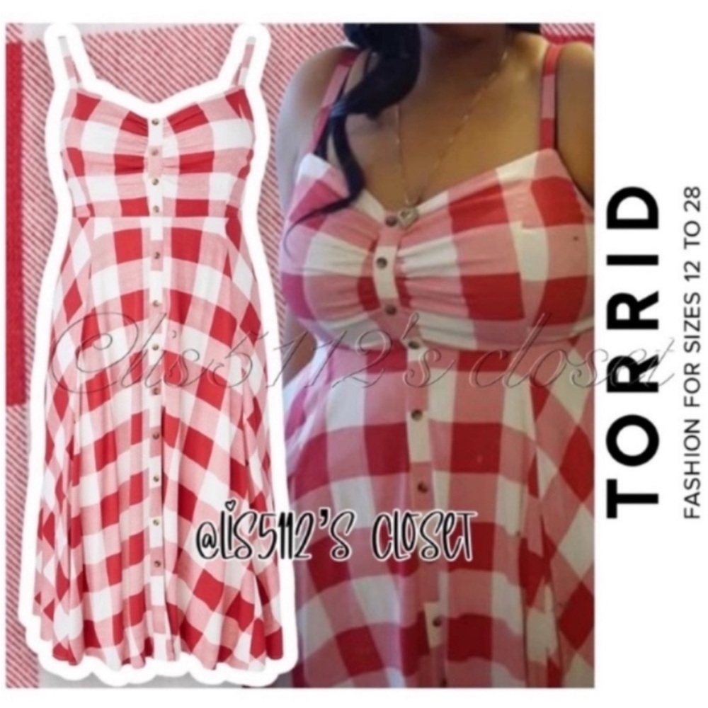Torrid Red & White Gingham Retro Woven Button-Front Midi Swing Dress 2X 18 20 - Picture 15 of 15